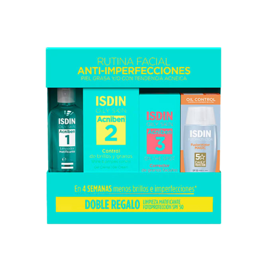 Isdin Pack Acniben Gel Limpieza 50ml + Gel Crema 40ml + Corrector Imperfecciones 15ml + Fusion Water Spf50+ 10ml